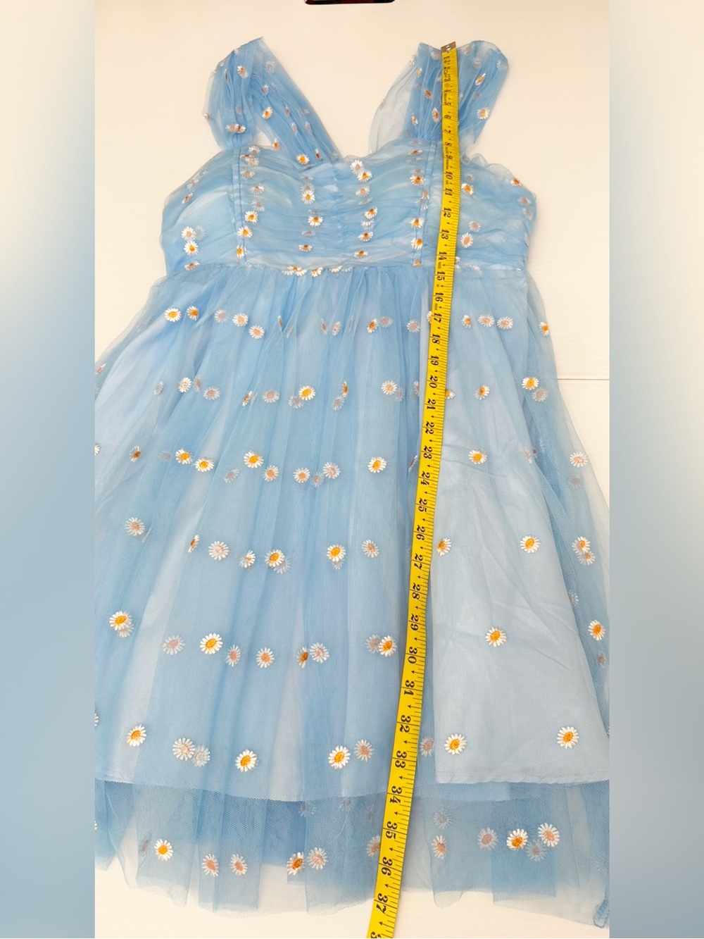 Unique Vintage - Light Blue Floral Mesh Tulle Party Dress - L - Picture 14 of 15